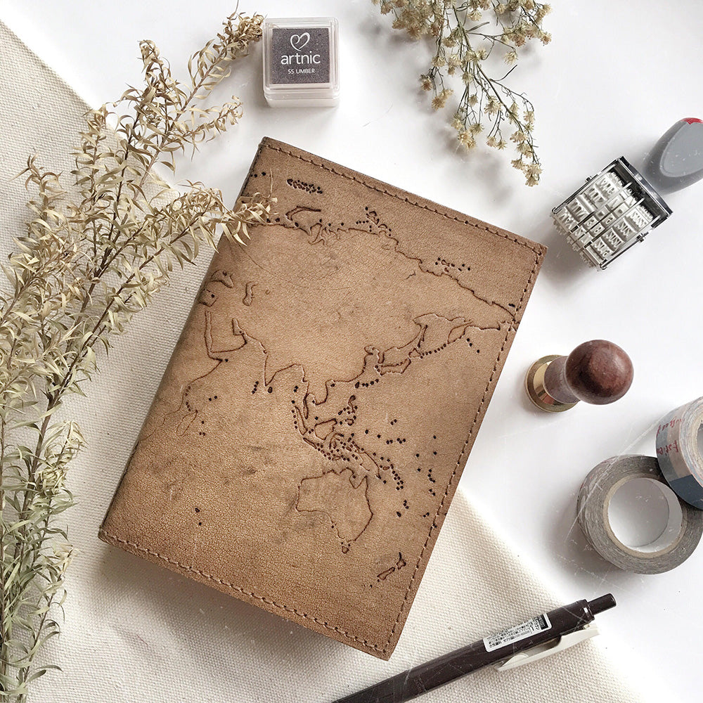 Vintage World Map Leather Journal, 7x5