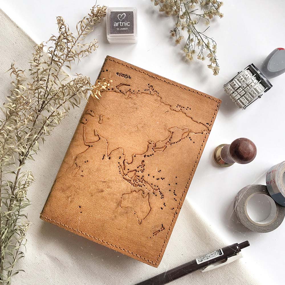 Vintage World Map Leather Journal, 7x5