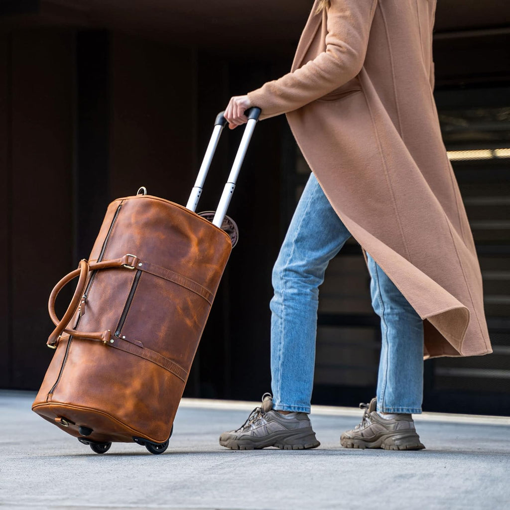 Tan Leather Trolley Bag, 44L
