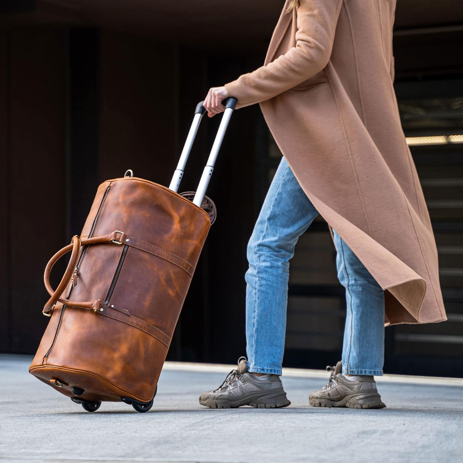 Tan Leather Trolley Bag, 44L