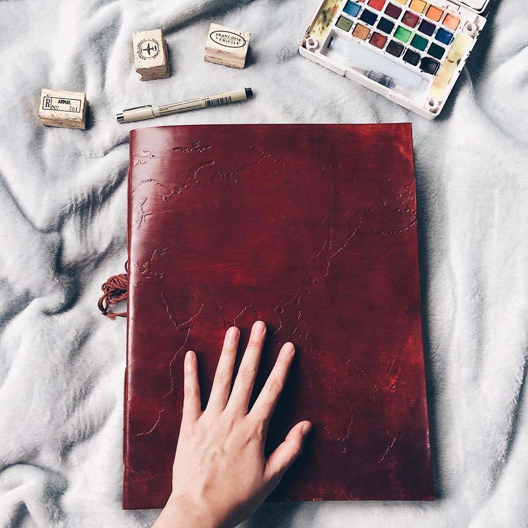 Extra Large World Map Leather Journal, 11x14
