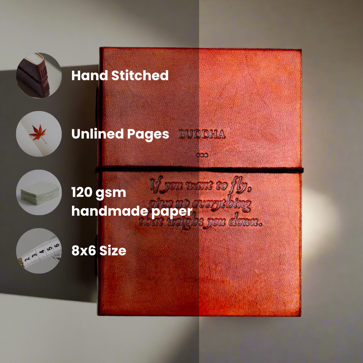 Buddha Quote Leather Journal, Give Up Everything That Weighs You Down