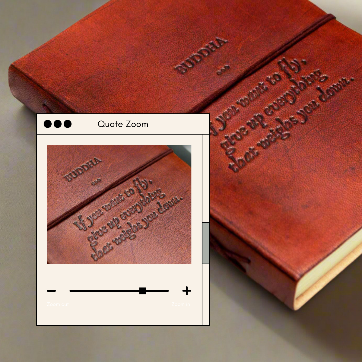 Buddha Quote Leather Journal, Give Up Everything That Weighs You Down
