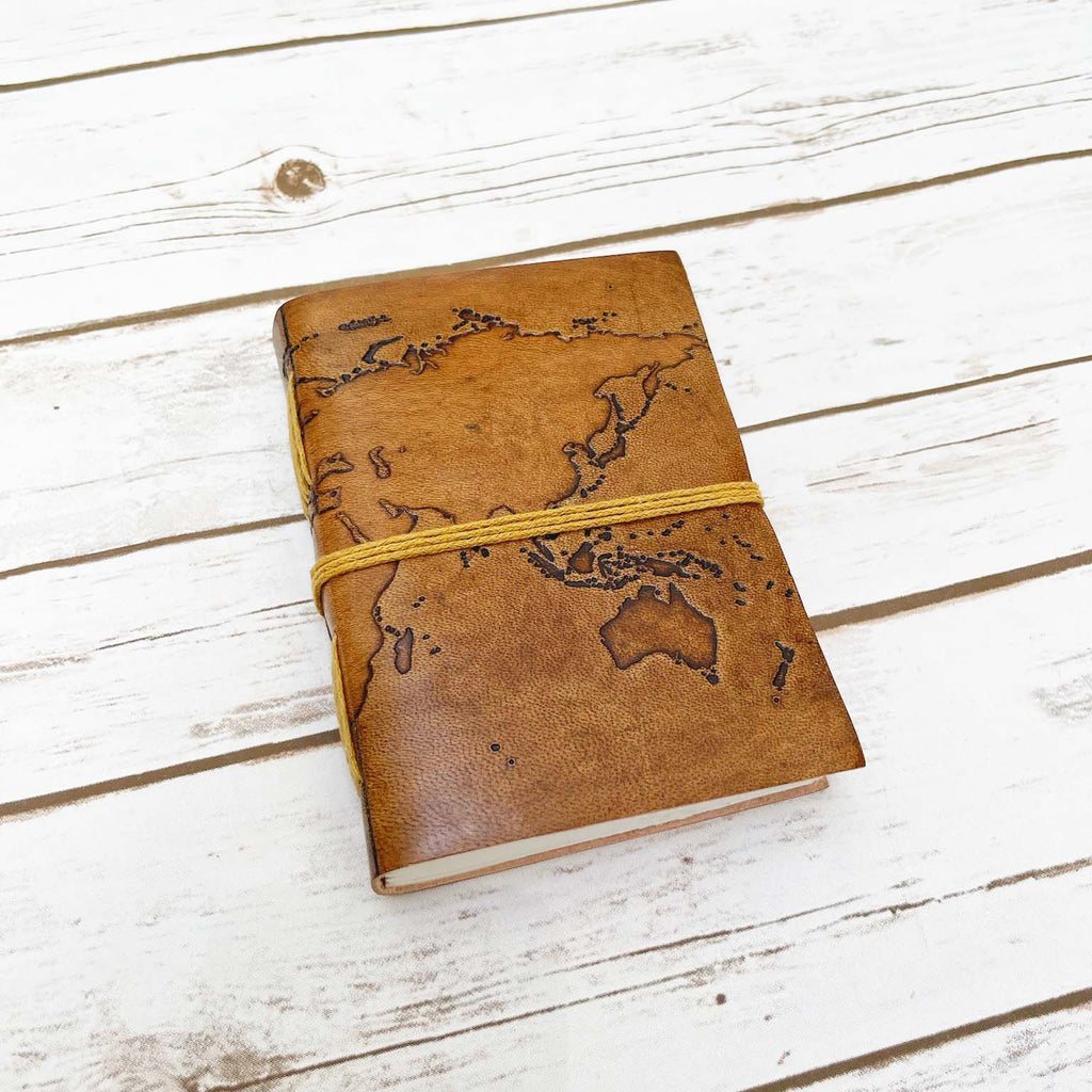 Vintage World Map Leather Journal, 7x5