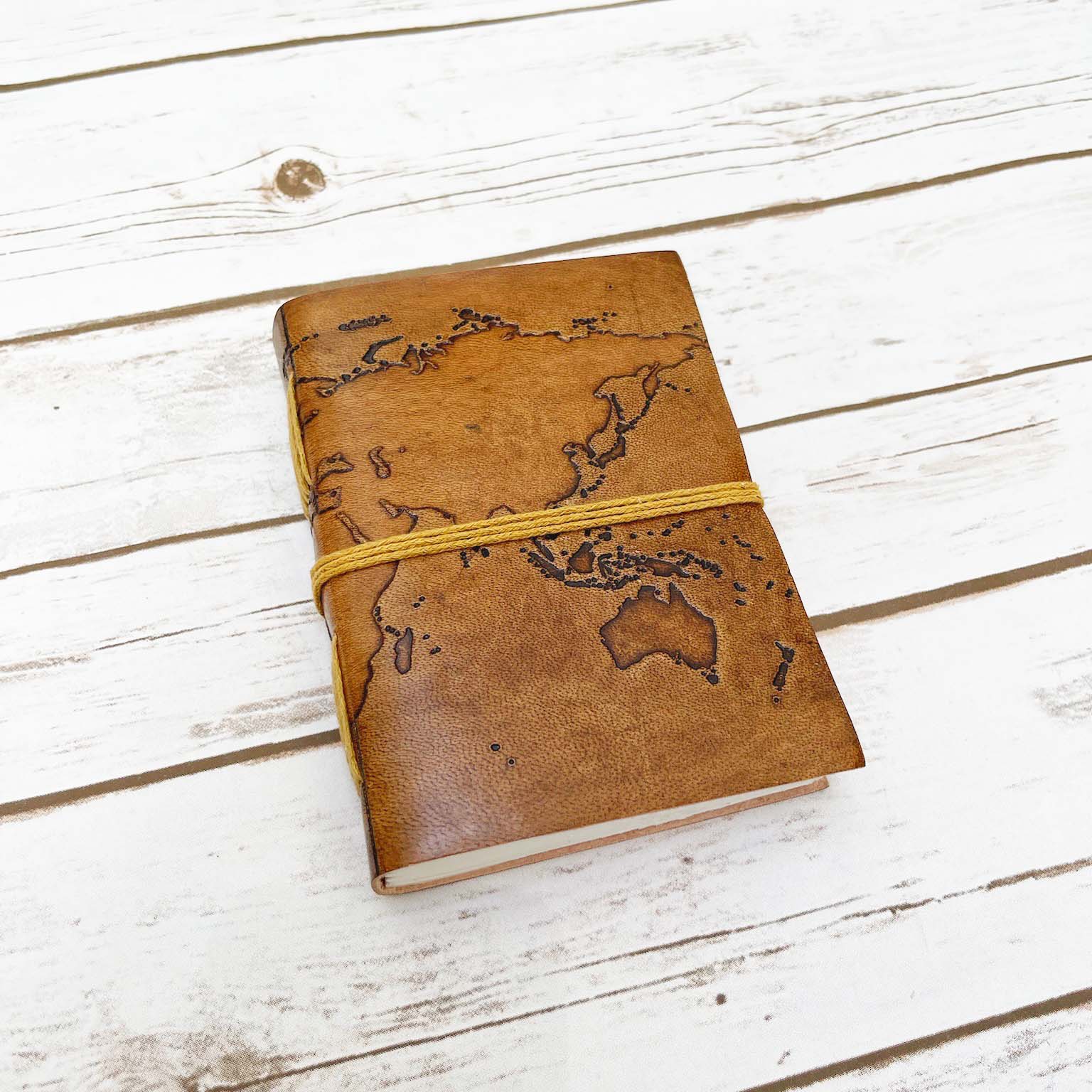 Vintage World Map Leather Journal, 7x5