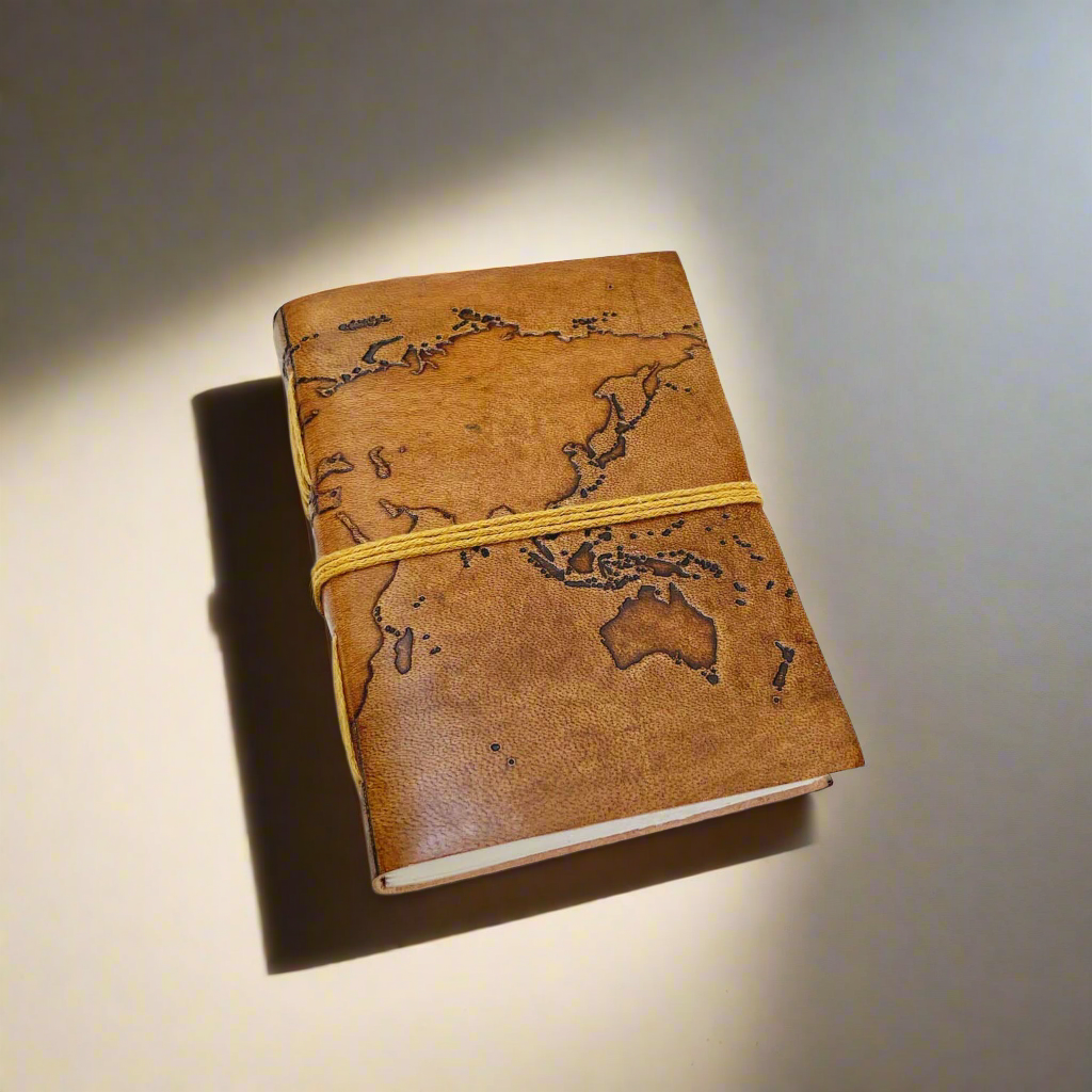 Vintage World Map Leather Journal, 7x5