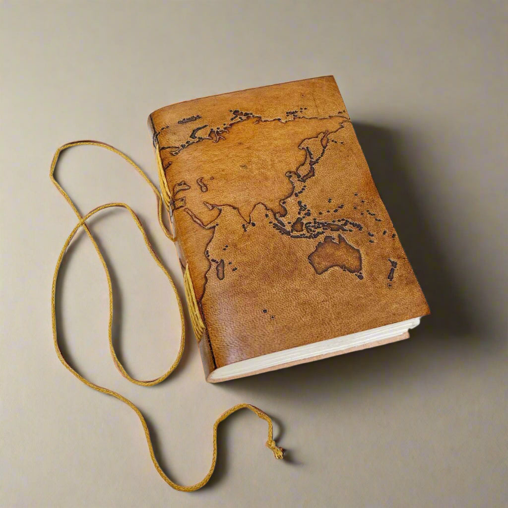 Vintage World Map Leather Journal, 7x5