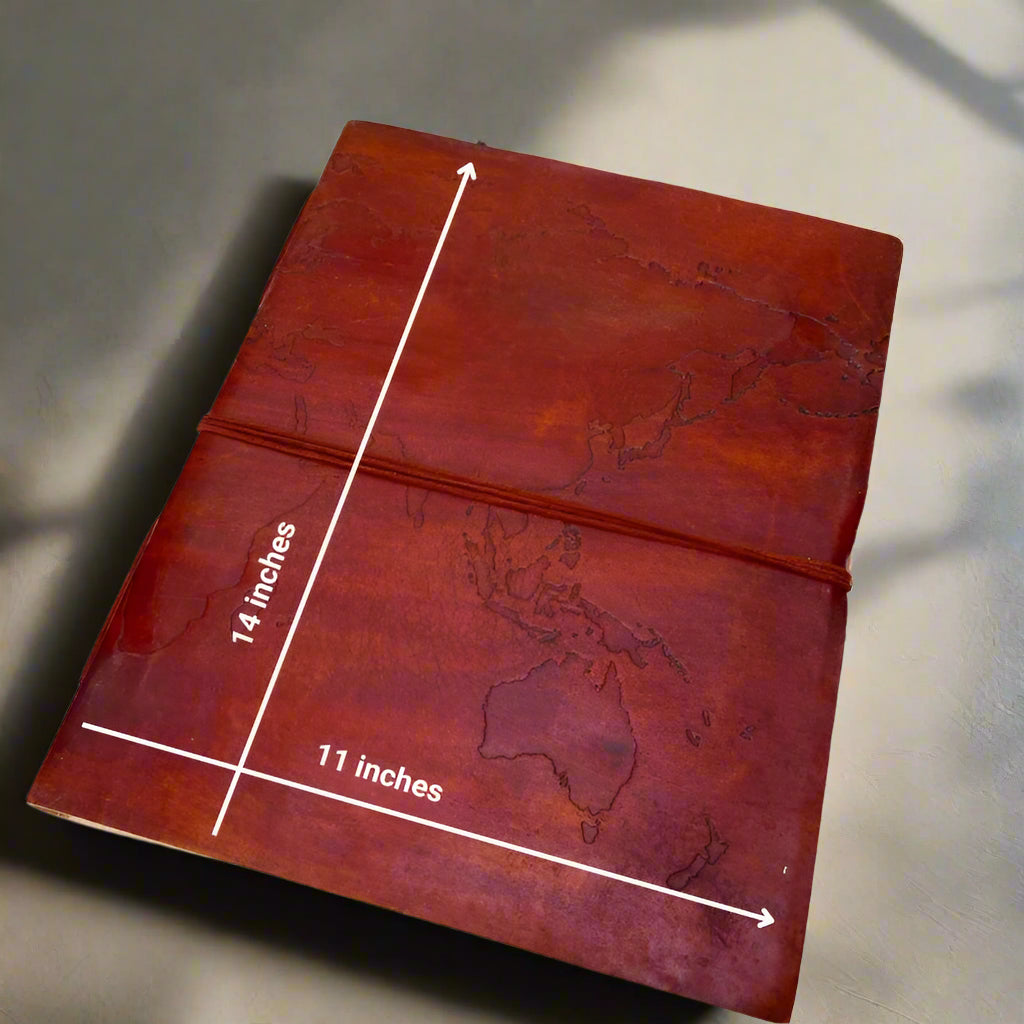 Extra Large World Map Leather Journal, 11x14