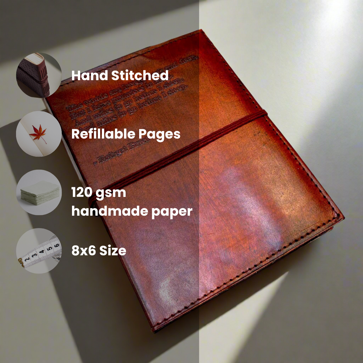 Robert Frost Refillable Leather Journal, The Woods Are Lovely
