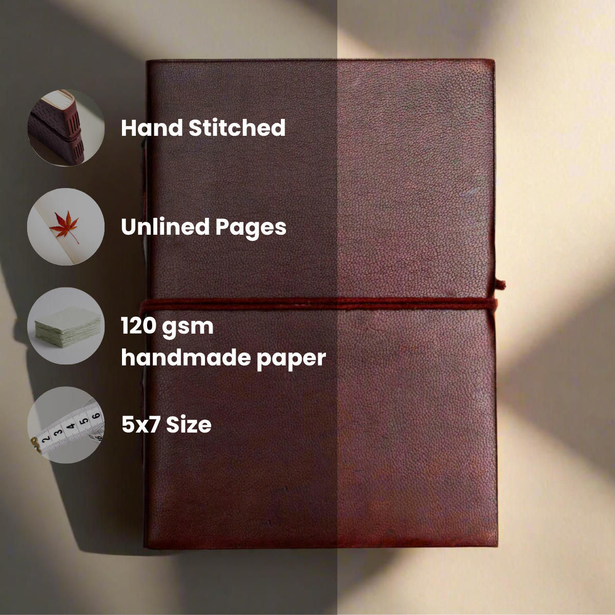 Rustic Dark Brown Leather Journal, 5x7, Unlined