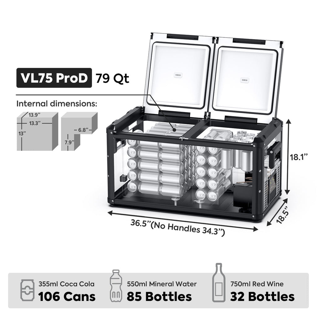 ICECO VL75ProD 12V Fridge Freezer, 75L
