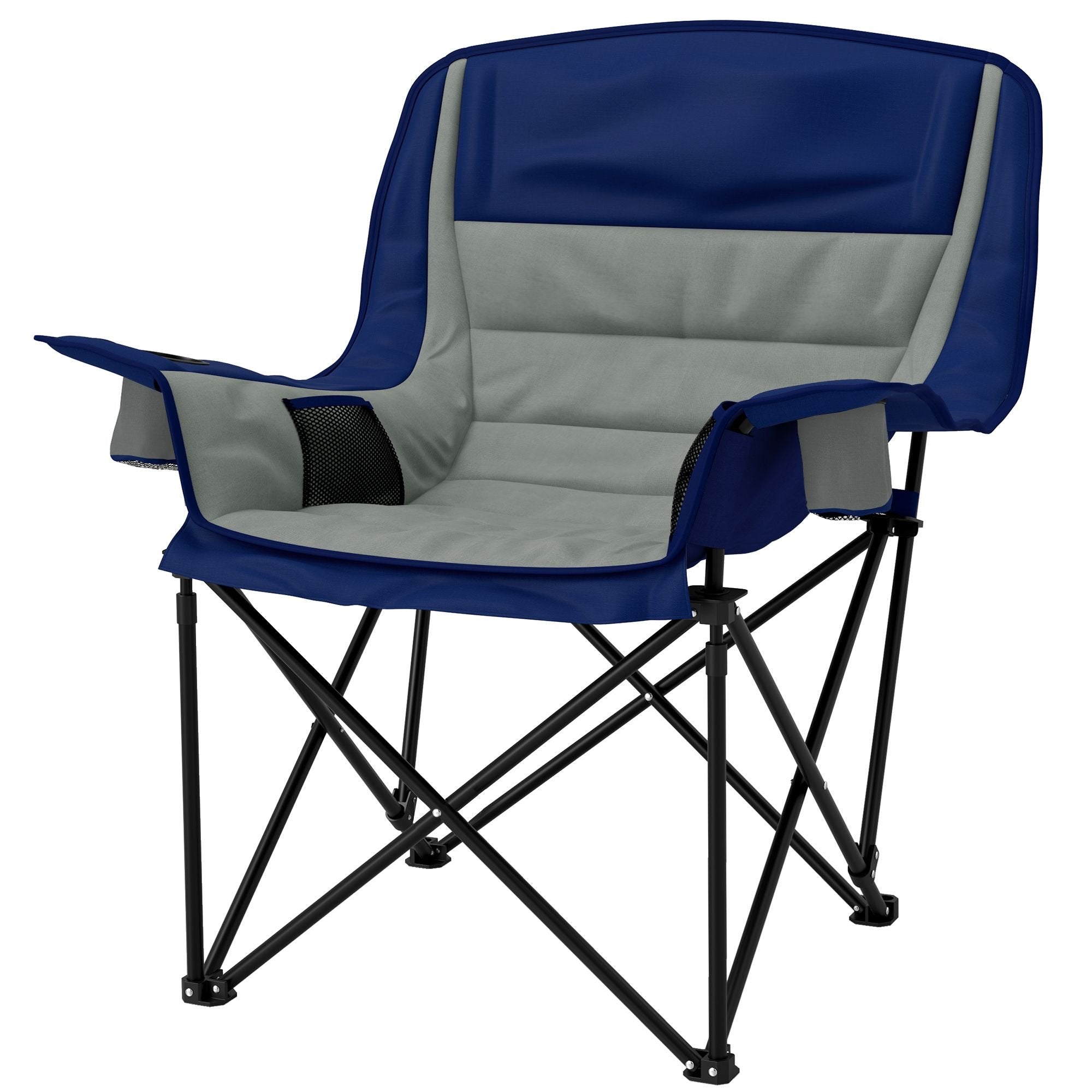 Padded Camp Chair — Side Pockets, Light Gray