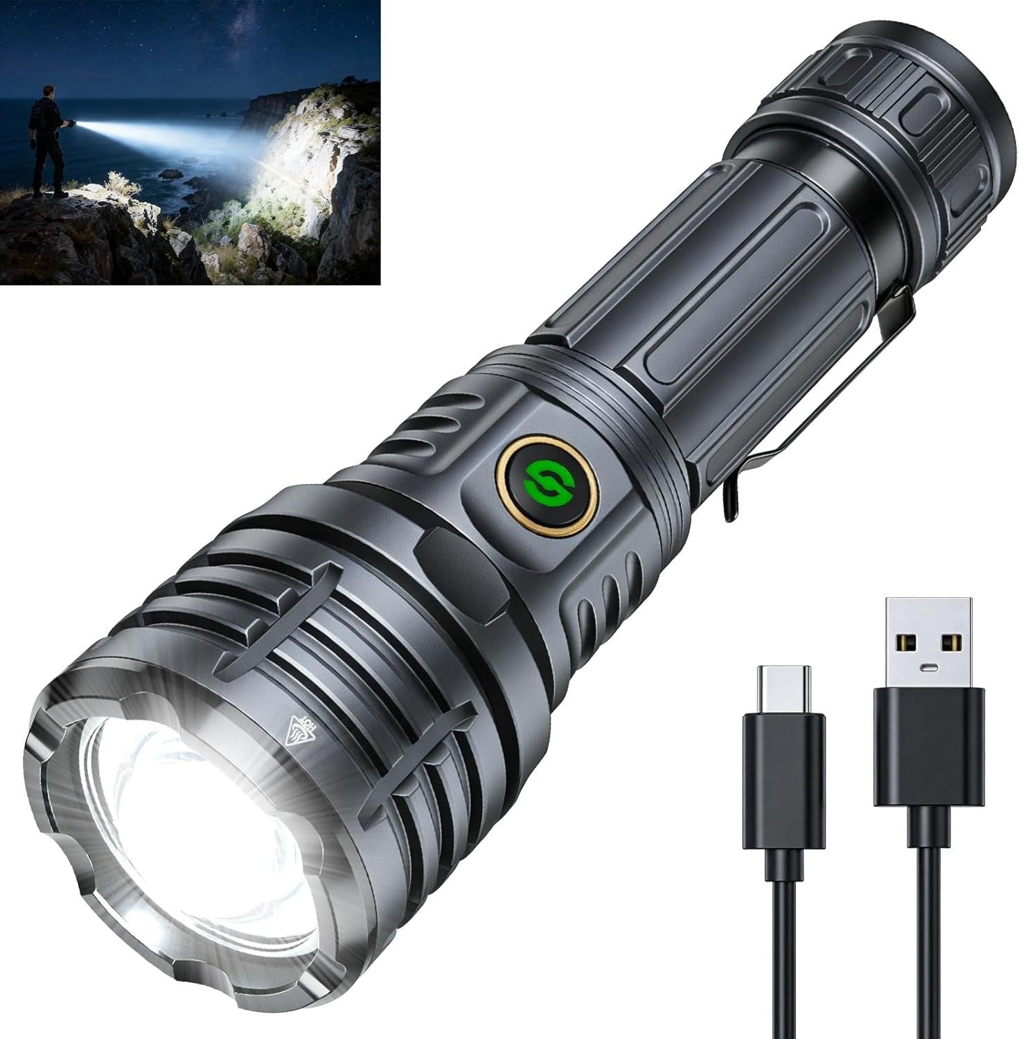Tactical Flashlight — USB-C, 18h Runtime