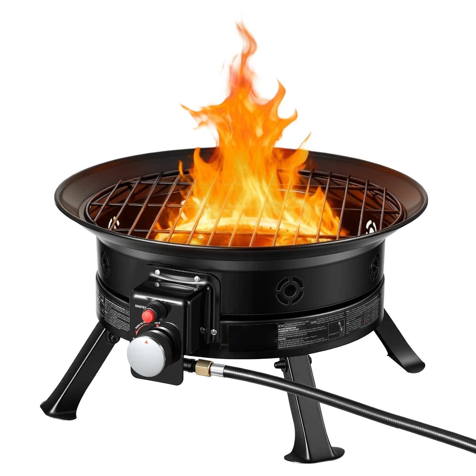 19″ Propane Fire Pit — 53,000 BTU, Grill Grate