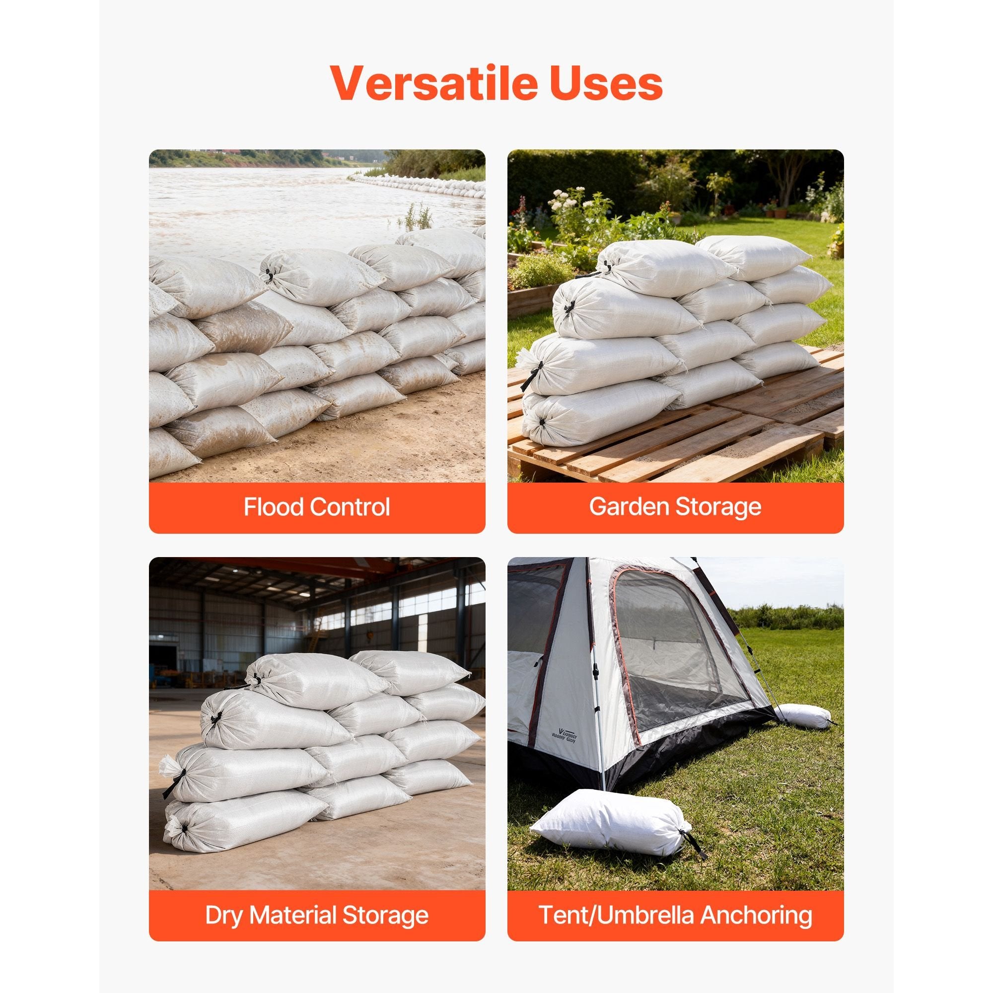 Heavy-Duty Sandbags — 50-Pack, 14×26″