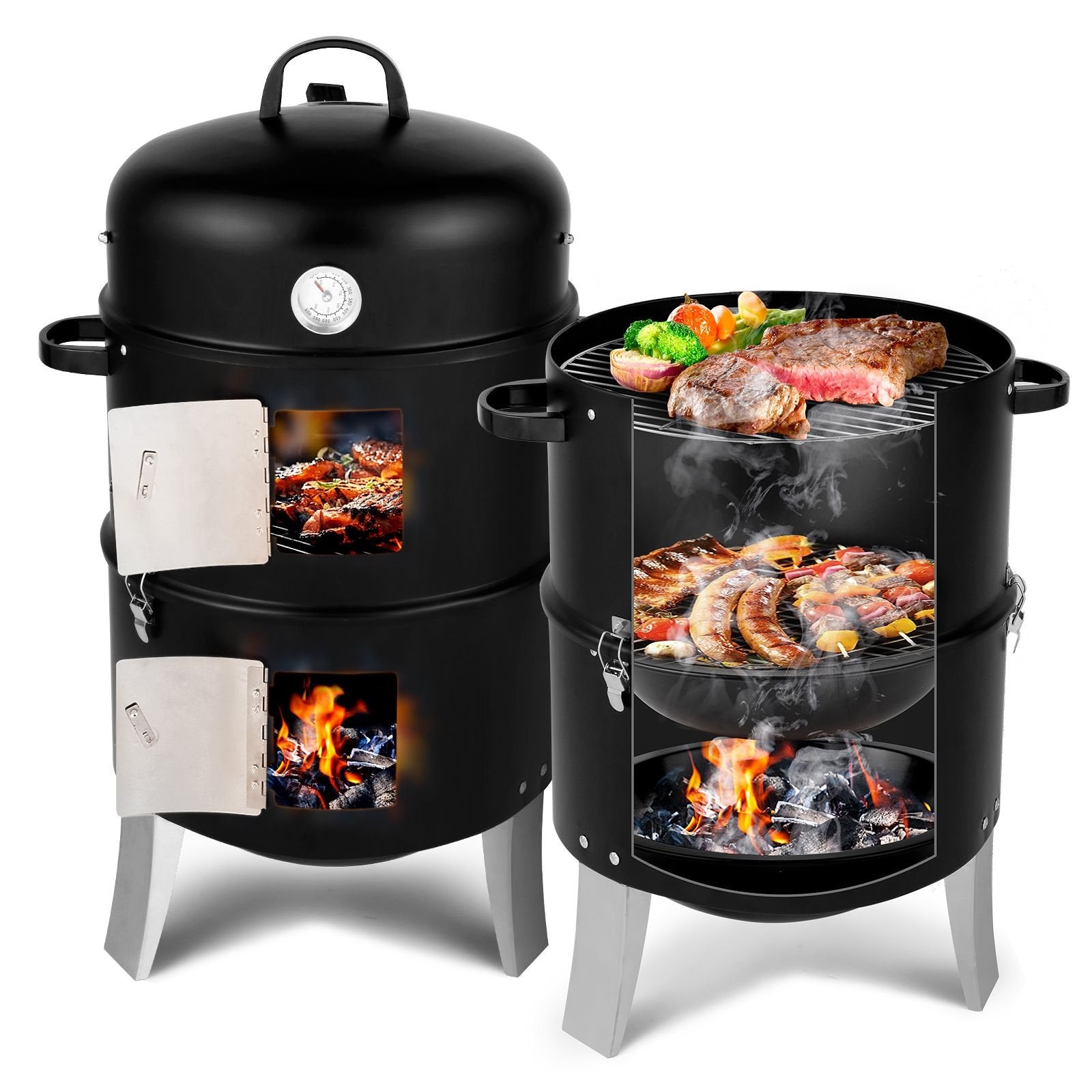 Vertical Charcoal Smoker — Double Layer