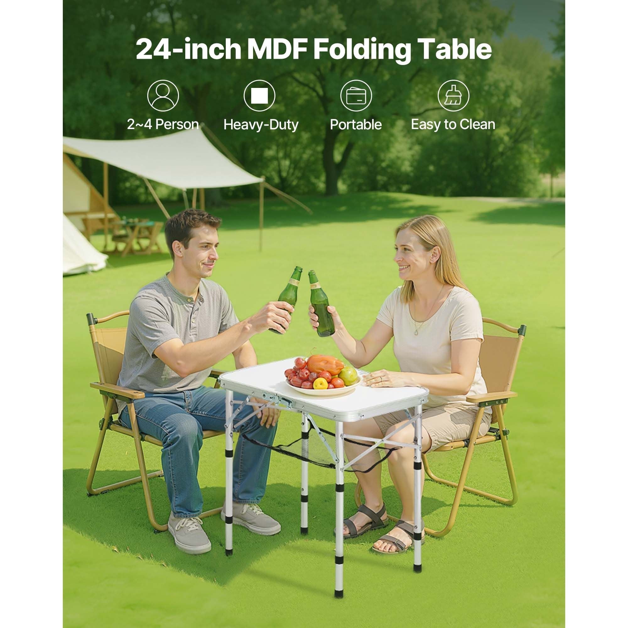 Adjustable Camp Table — 3 Heights, Mesh Shelf