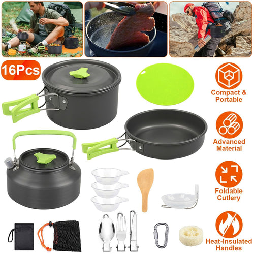 16-Piece Camp Cookware Kit — Kettle & Bowls