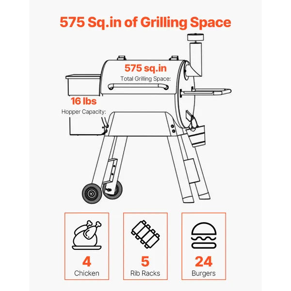 Wood Pellet Grill Smoker, 575 in², WiFi, view 4