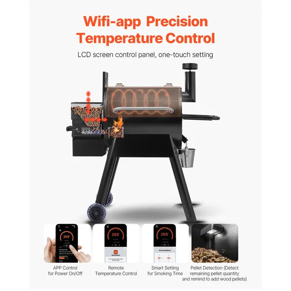Wood Pellet Grill Smoker, 575 in², WiFi, view 3