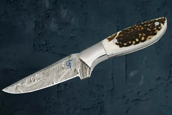 Faneema Damascus Knife, Antler Handle, view 2