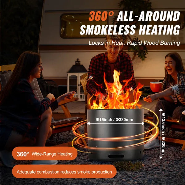 Smokeless Fire Pit, 15in Stainless, Removable Ash Pan, view 2