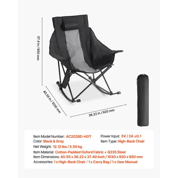 Heated Rocking Camp Chair, 3 Settings, view 2