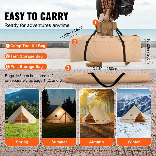 Canvas Bell Tent, 3m, 4-Season, Stove Jack, view 6