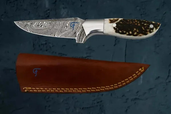 Faneema Damascus Knife, Antler Handle, view 3