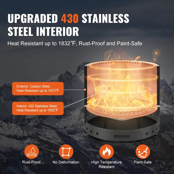 Smokeless Fire Pit, 15in Stainless, Removable Ash Pan, view 3